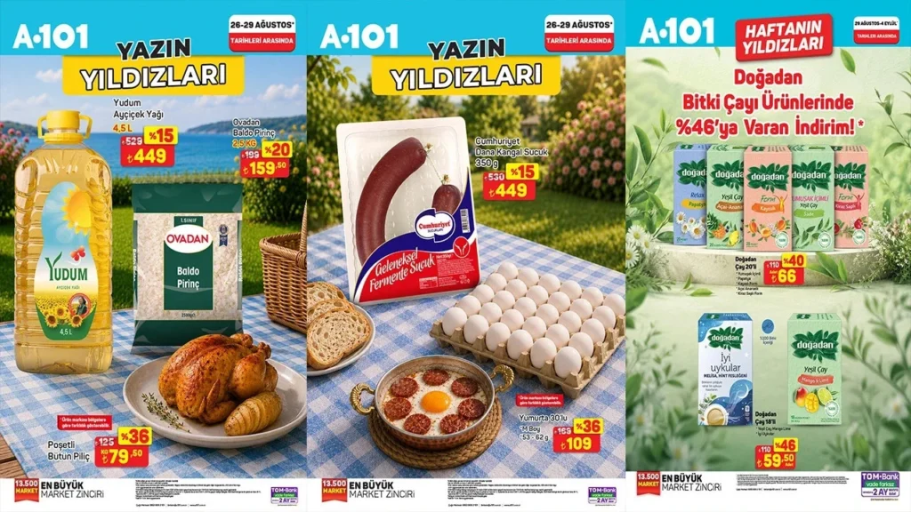 A101 aktüel 29 Ağustos katalog ürünleri! Çaykur çay, Bingo deterjan, bardak seti..